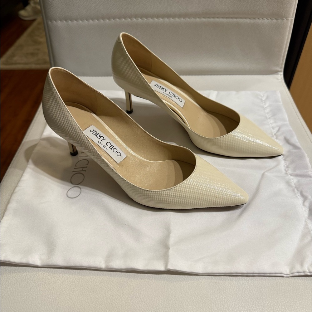 Jimmy Choo Chevron Embossed Patent Romy 60 Pumps.
